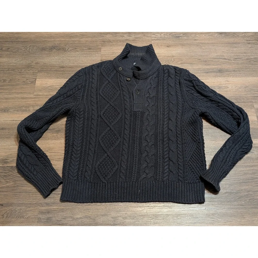 Polo Ralph Lauren Navy Cable Knit Cotton Cashmere Mock Neck Sweater Mens Large